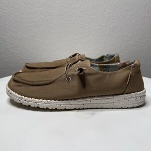 Hey Dude Wendy Cordwood Tan Moccasin Stitch Floral Lined Slip On Shoes Size 10